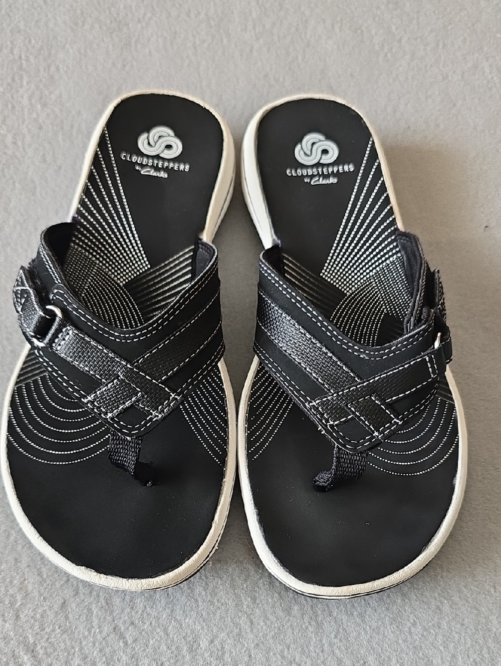 Clarks Black and White CloudSteppers Comfort Thong Sandals